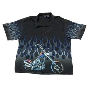 Vintage motorcycle Flame Casual  Button Down shirt Size 2Xl